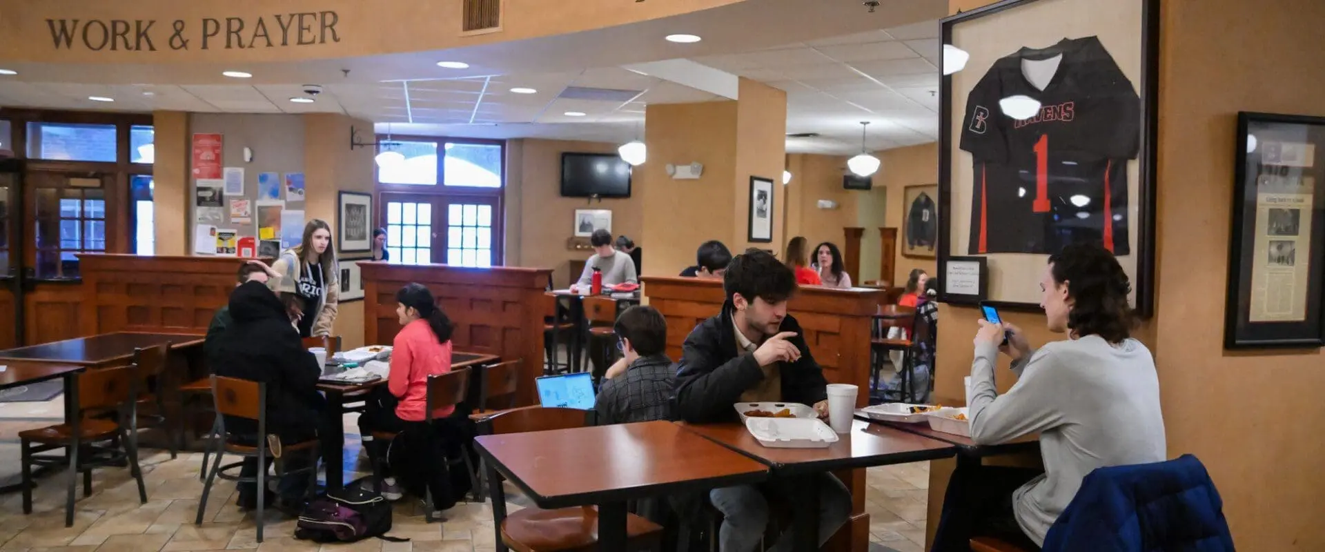 Students eating at tables