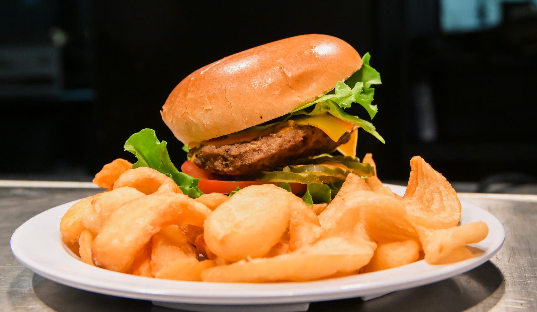 Close up of burger and fries